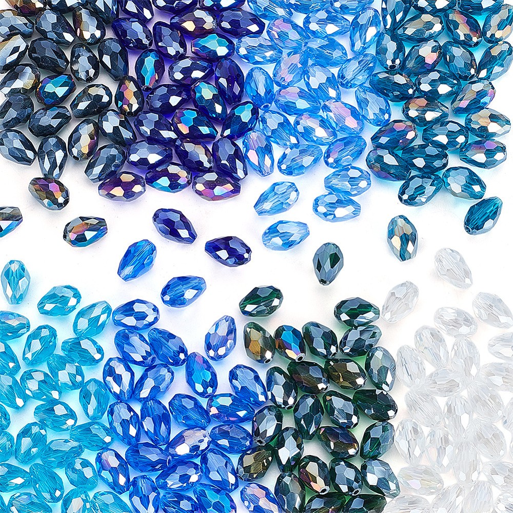 200pcs 8 colors Transparent Electroplate Glass Beads AB color Faceted Teardrop