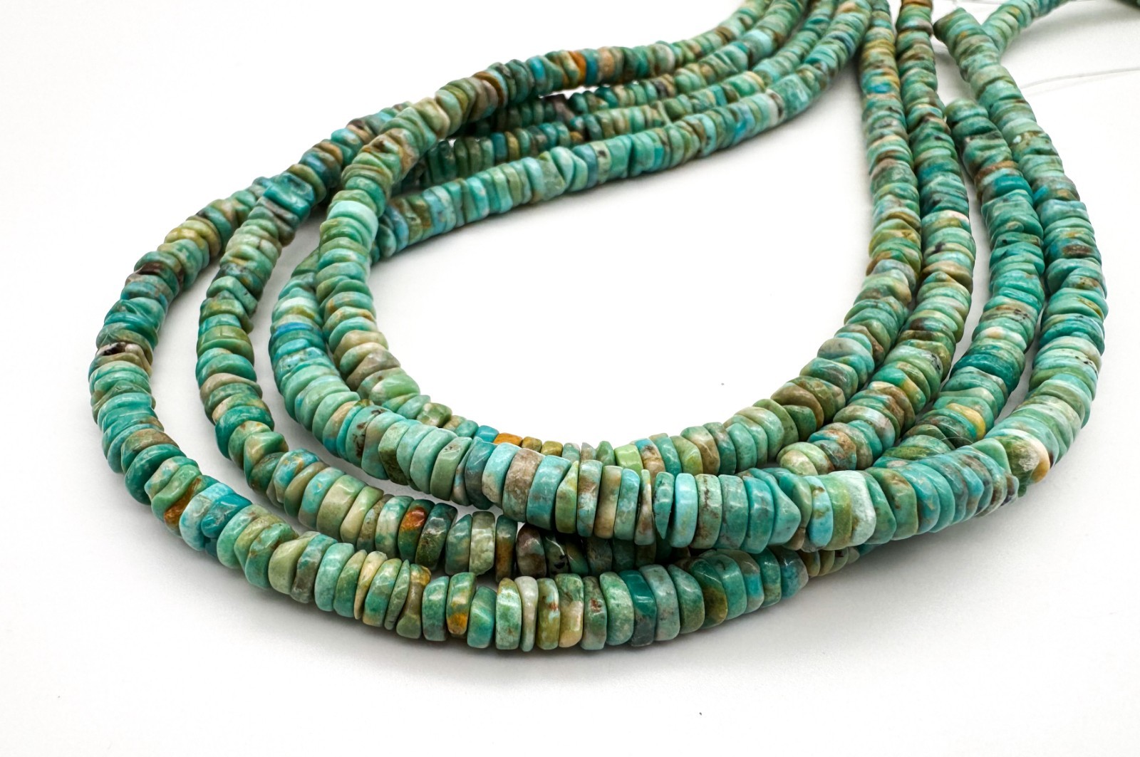 Natural Arizona Blue Green Turquoise Smooth Flat Round Heishi Gemstone Beads