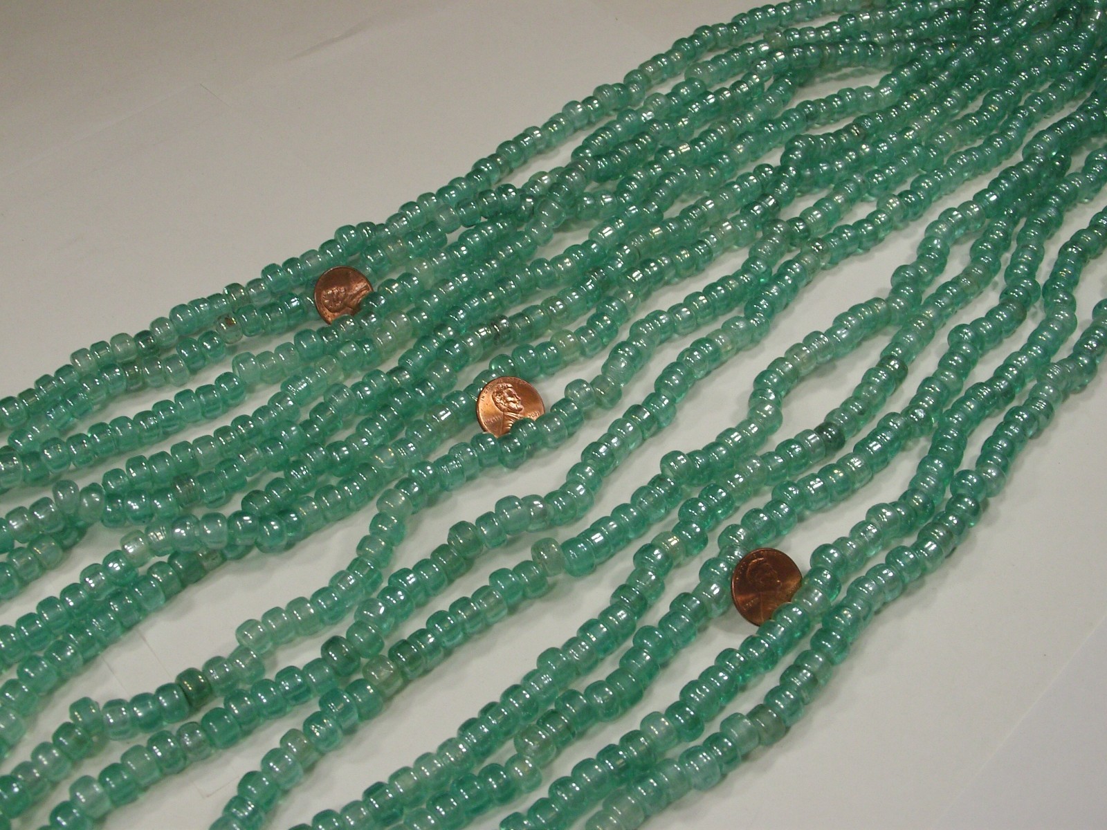 15 Strands 22″ Seafoam Blue Pony Glass Beads Wholesale Bulk Lot (6mm x 9mm) (C)