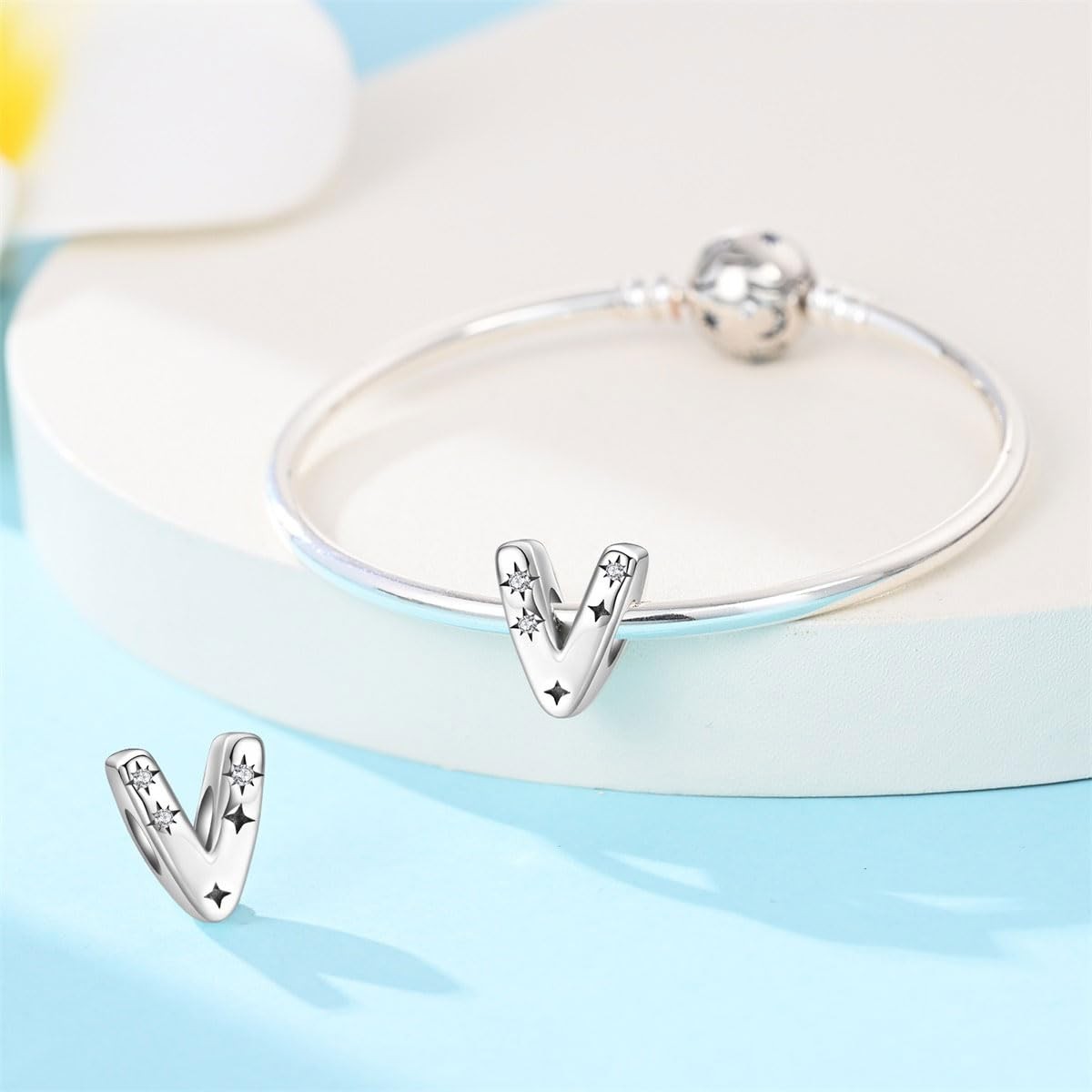 Initial Letter Alphabet Silver Charm Bracelet for Women with 5A Original Be – 18
