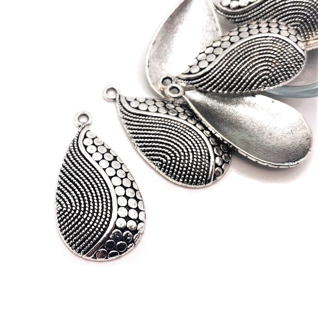 Silver Modern Boho Teardrop Charms, 17x26mm – US Seller