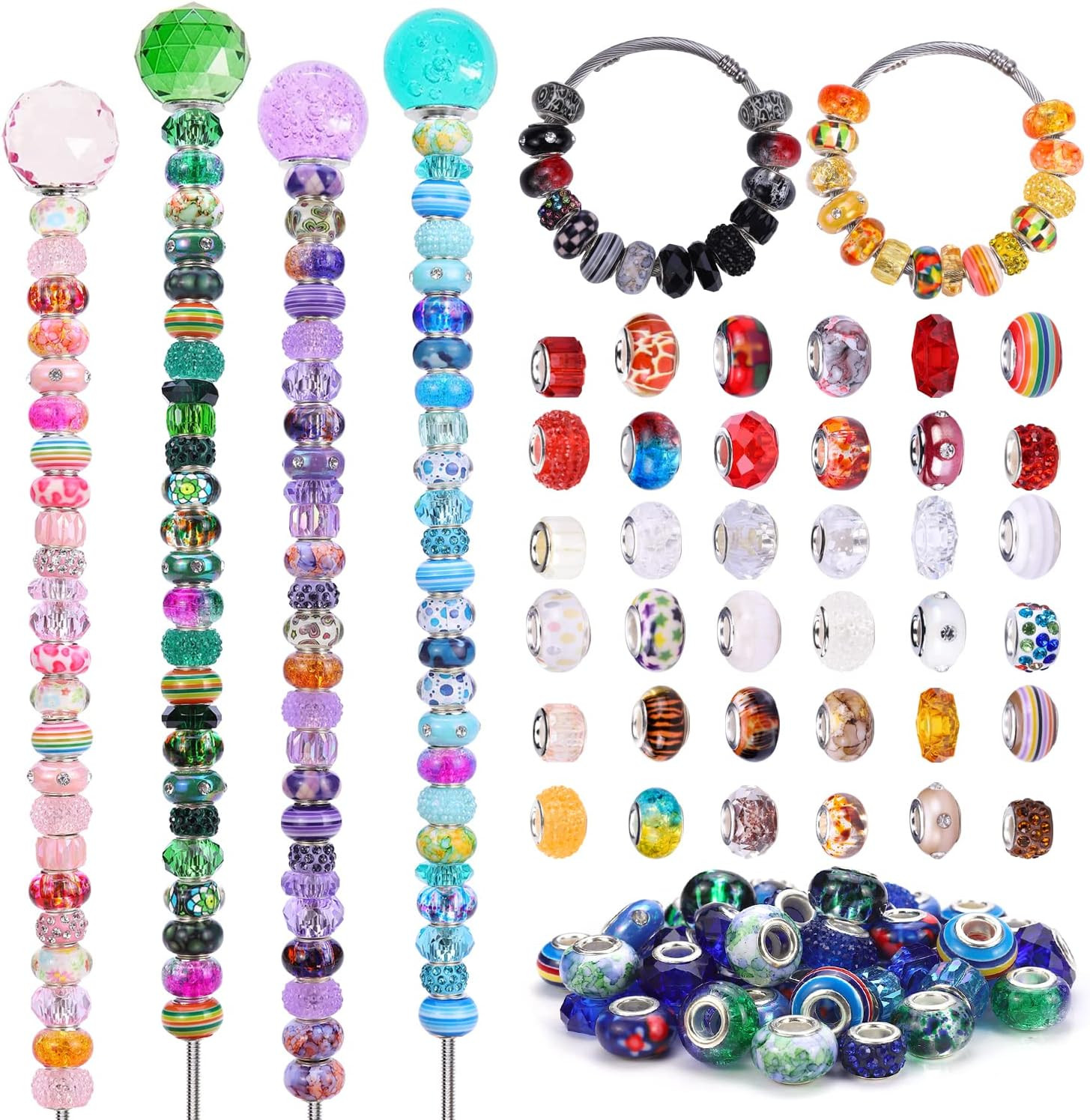 240 Pieces Assorted European Craft Beads Large Hole Lampwork Spacer Beads Colorf