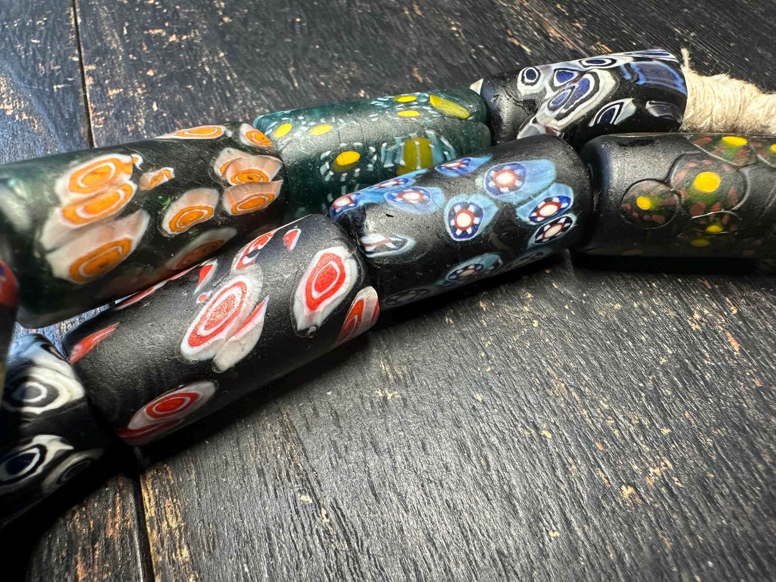 Vintage Style Millefiori Glass Bead Strand 23–24 Inches – Cylindrical Venetian