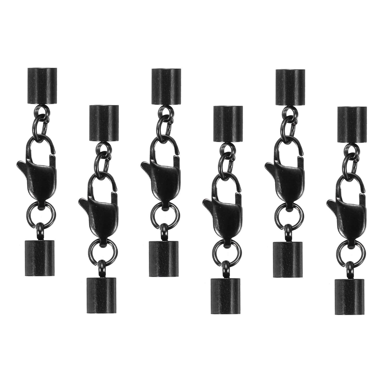 6Pcs Lobster Claw Clasp with 4mm ID Cord End Caps Black(Style 1)