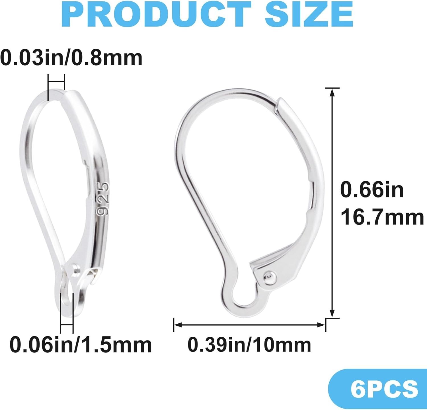 6pcs 925 Sterling Silver Earring Hooks, Hypoallergenic Leverback Earring Back…
