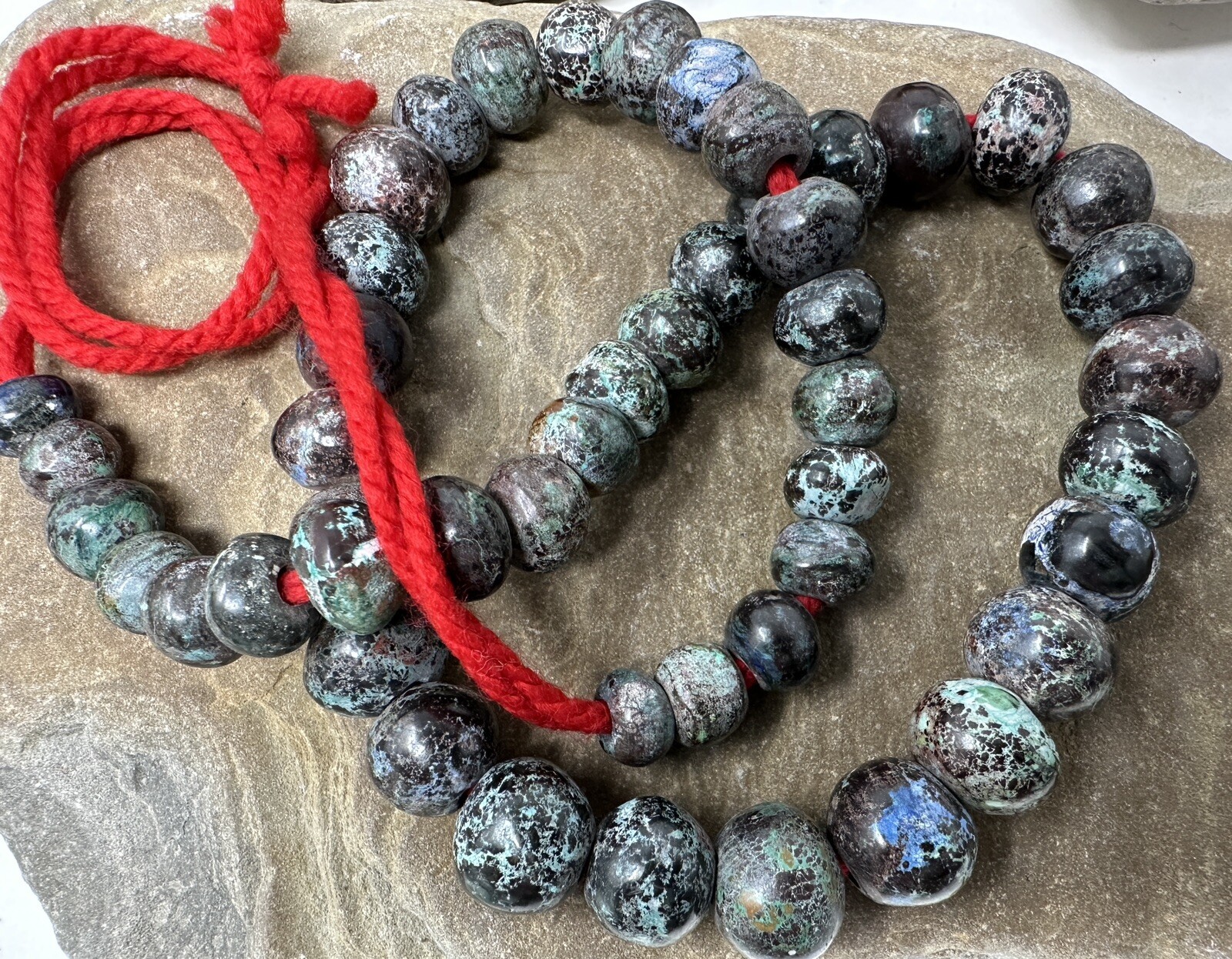 VTG Egyptian Turquoise Spiderweb Round Loose Beads Beaded Necklace 134.3 grams