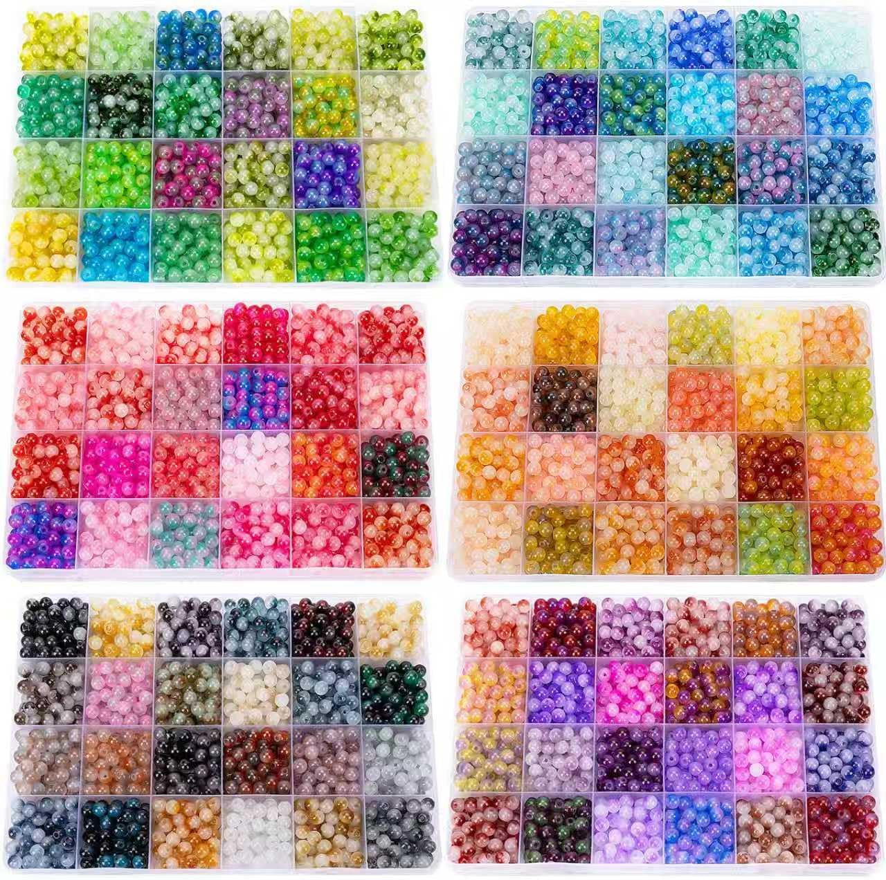 about 7200+ Pcs 6Mm Glass Beads Bracelet Making Kit, 144 Assorted Colorful Bi-Co