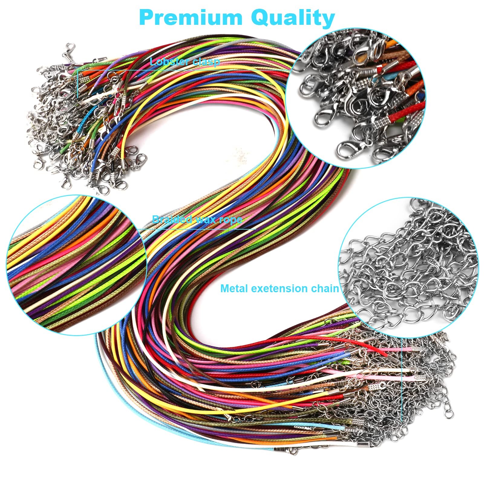 100 Pcs Waxed Necklace Cord with Clasp for DIY Jewelry Making Bracelet Necklace