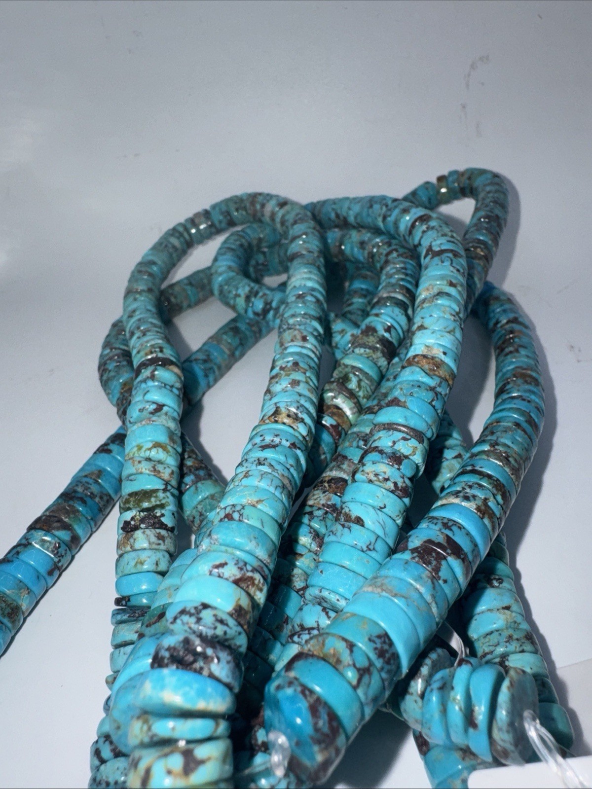 10mm Kingman Blue Turquoise Rondelle Heishi Disc Glossy Stone Beads Strand 15in