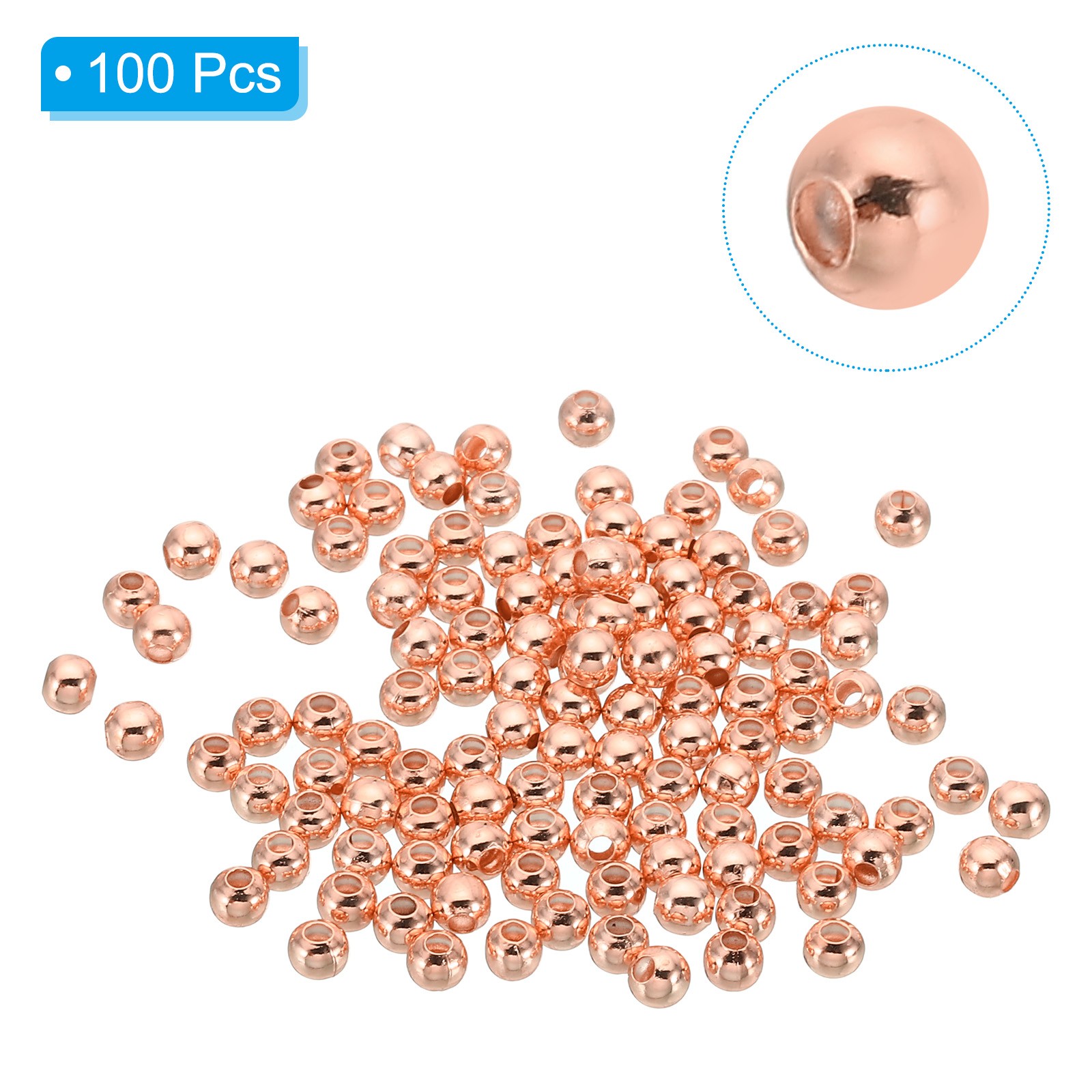 4mm Gold Filled Spacer Beads for Jewelry Making, 100 Pack, Rose Gold