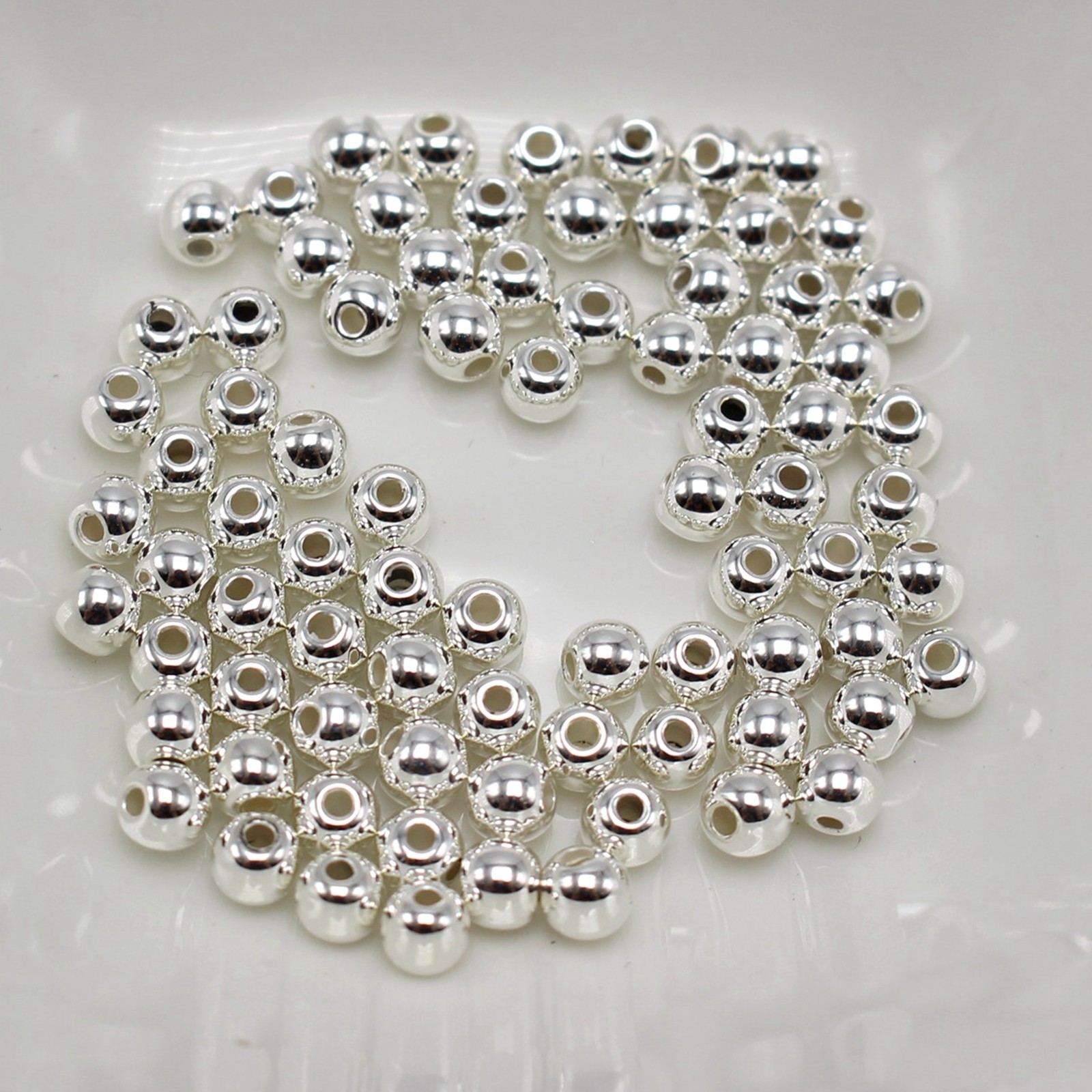 1000 Bright Silver Metallic Acrylic Smooth Round Beads 4mm(0.16″) Spacer Beads