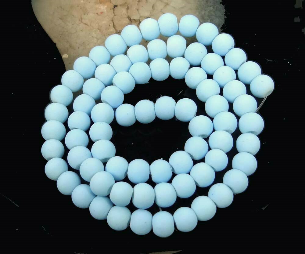 6mm Matte Frosted Neon Rubberized Glass Round Beads – Powder / Sky Blue 16″