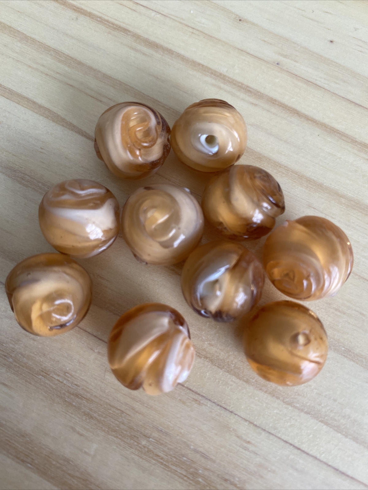 10 PEACH ORANGE SWIRL ROUND LAMPWORK Bumpy GLASS BEADS Approx 15mm,