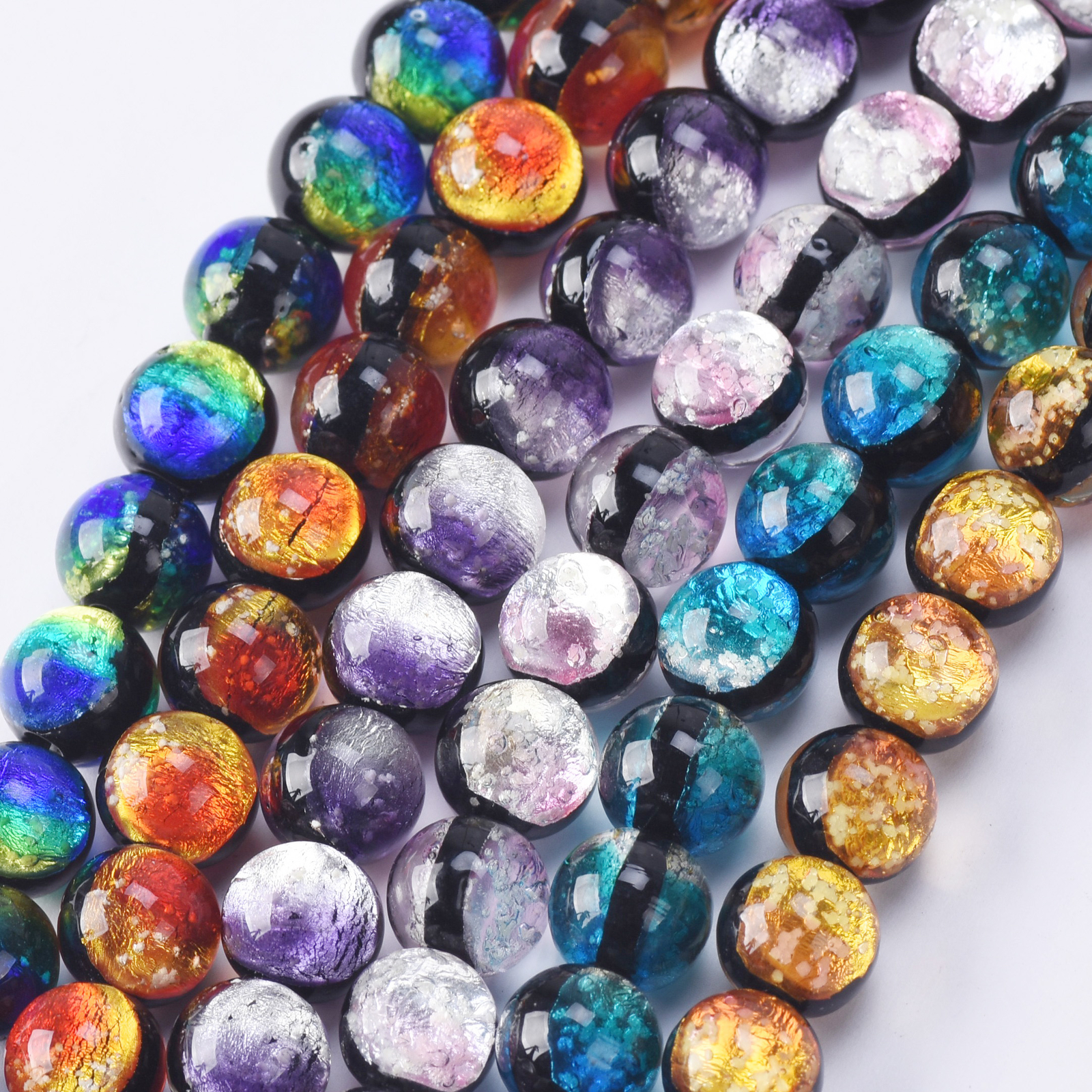 5pcs Round Luminous 8mm 10mm 12mm Two-sided Handmade Lampwork Glass Loose Beads
