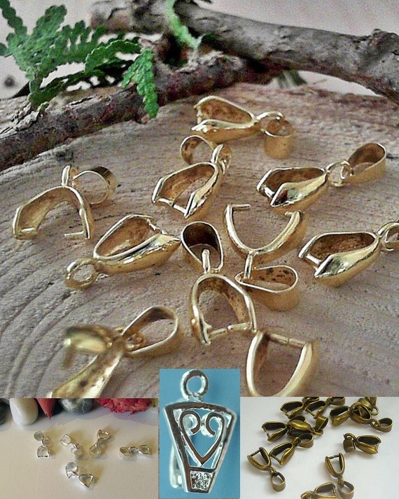 Pinch Bail Gold Silver or Bronze Plated Pendant Clasp 30 SIZES and STYLES!!
