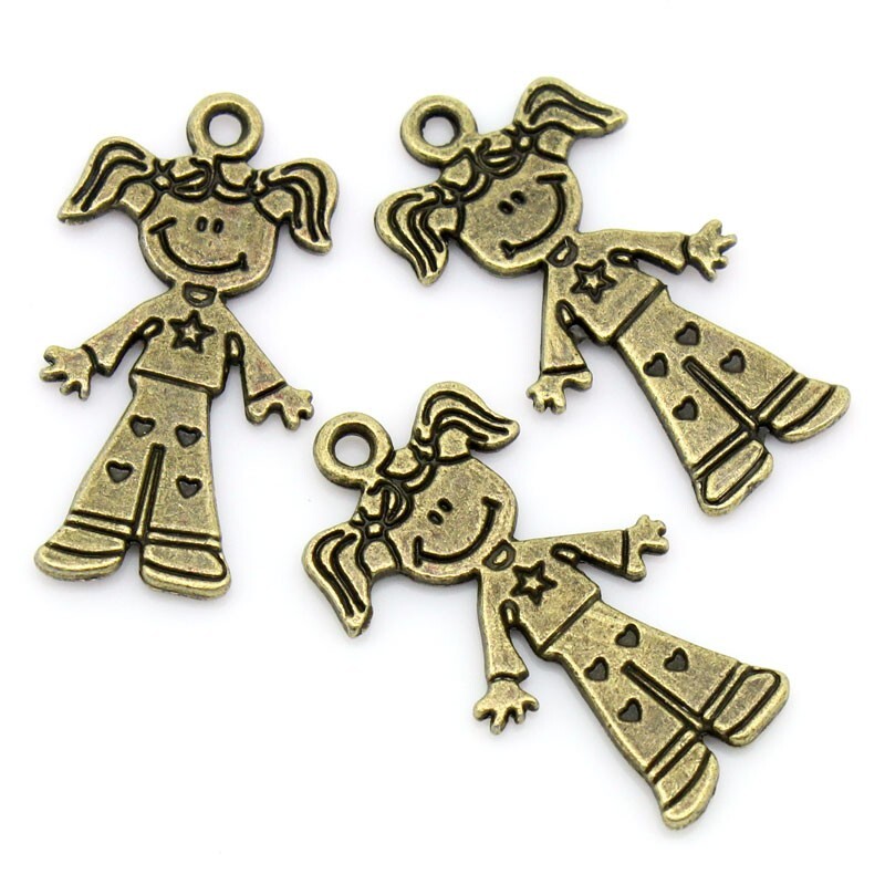 10 Girl Charms Antique Bronze Tone 28 x 15 mm 2 Sided U.S Seller -1659