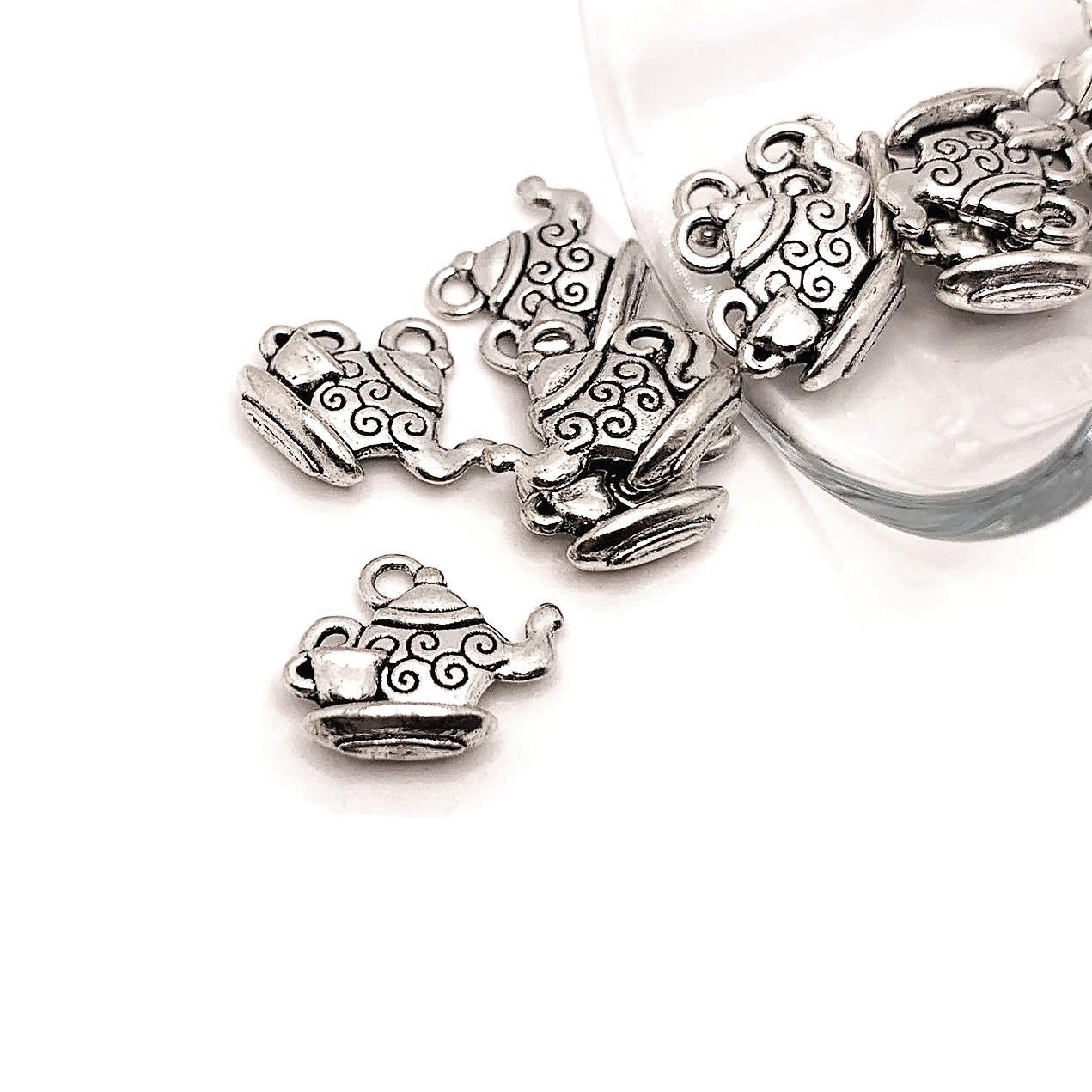 Silver Teapot Charms, 13x12mm – US Seller