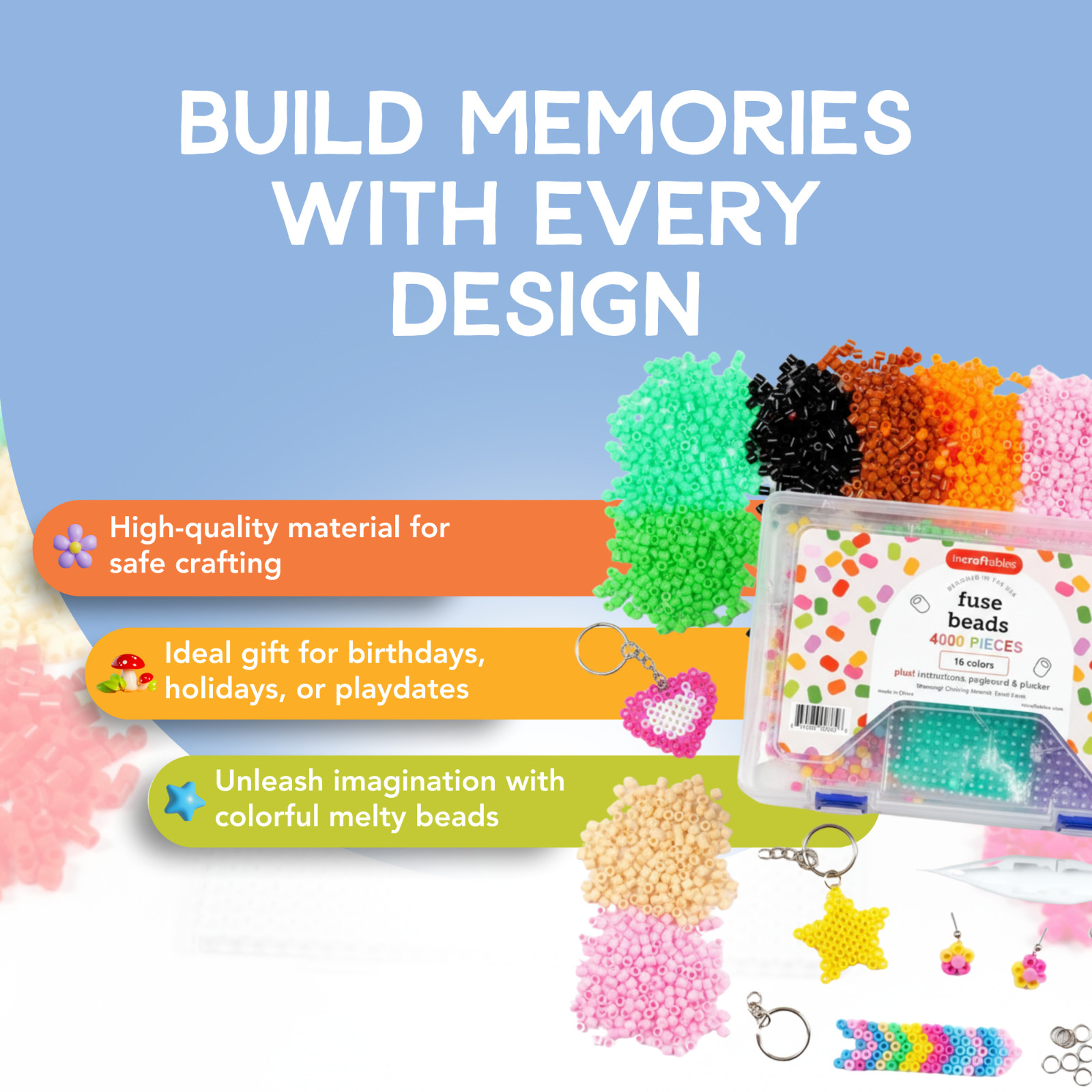 Incraftables Fuse Beads Kit 4000pcs (16 Colors). Best Melting Beads for Kids