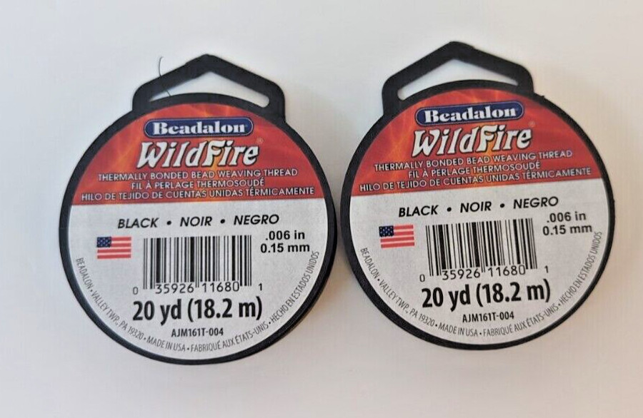Beading Thread Beadalon .006 in 0.15mm WILDFIRE Black Noir 20 Yards (Qty 2)
