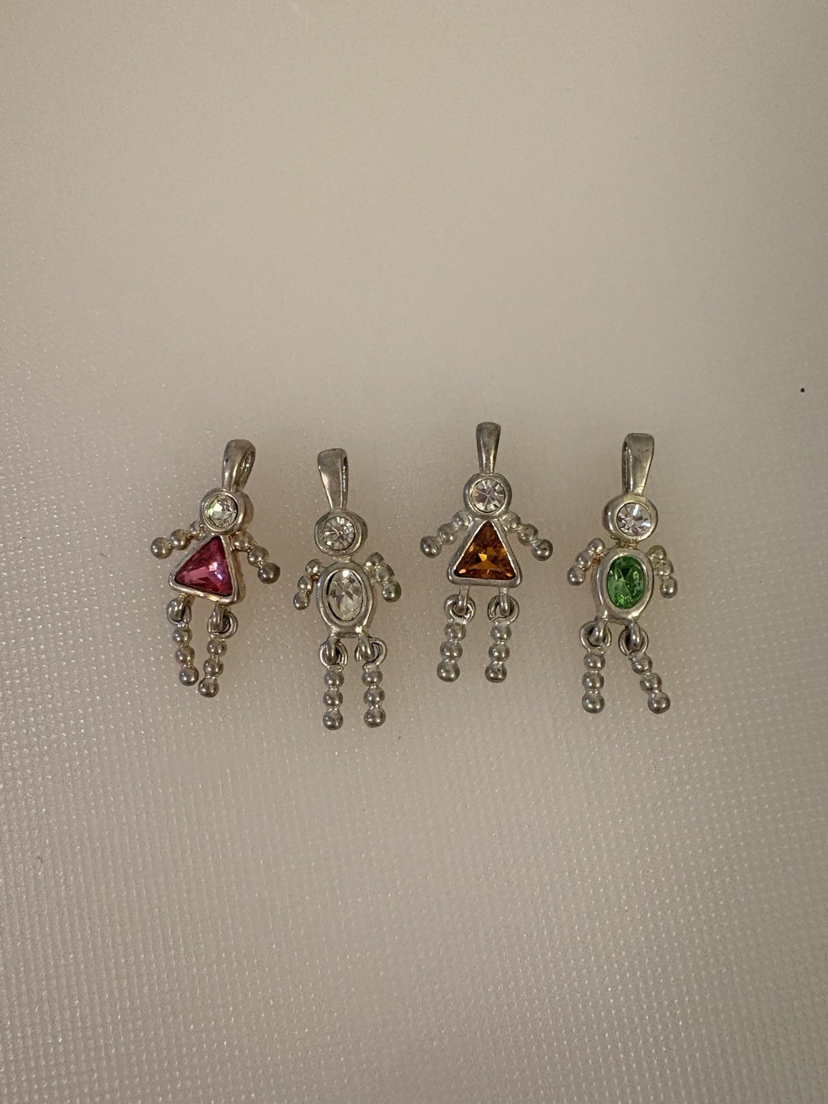 Vintage Silver Birthstone People Charms Set of 4 for Jewelry Making