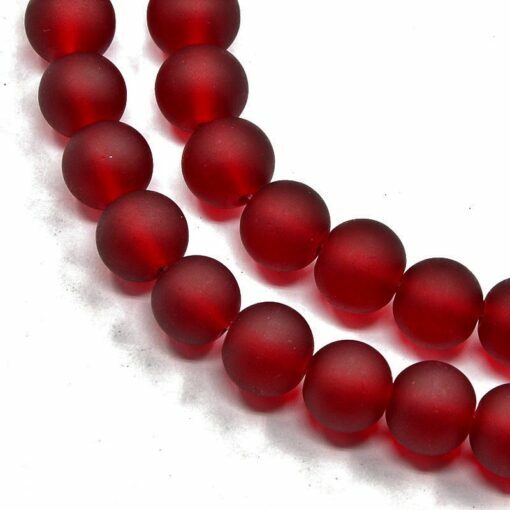 10mm Dark Red Frosted Glass Round Beads – 15″ strand (40cm) – Approx 40 beads