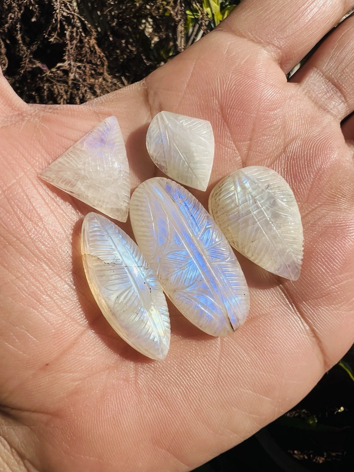AAA Natural Rainbow Moonstone Carving Gemstone 5 Pieces!White Rainbow Carving!