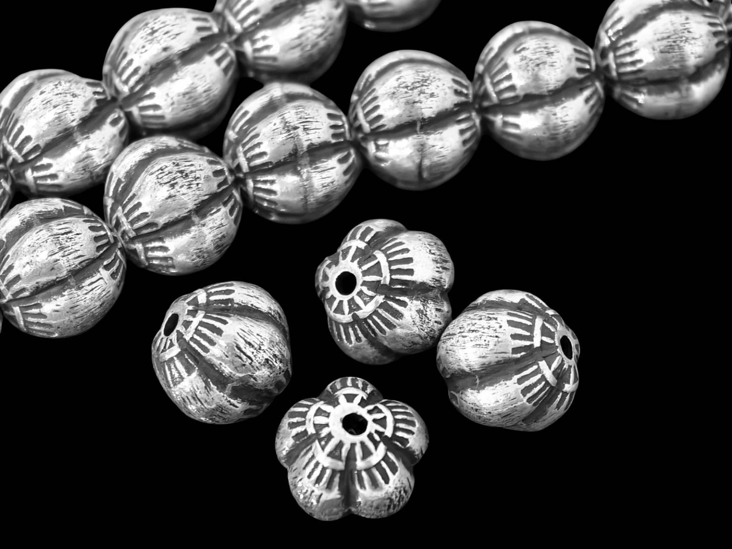 Silver beads Karen hill tribe silver 4 garlic shape puffy beads