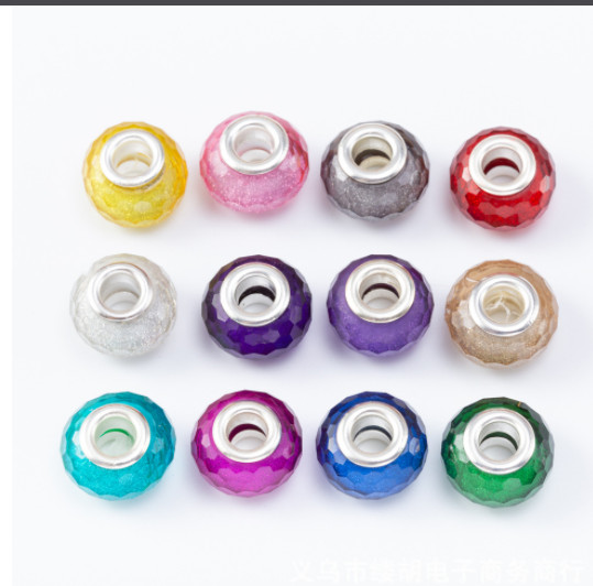 100-200pcs Resin glossy glitter powder large hole beads European Bracelet Crafts