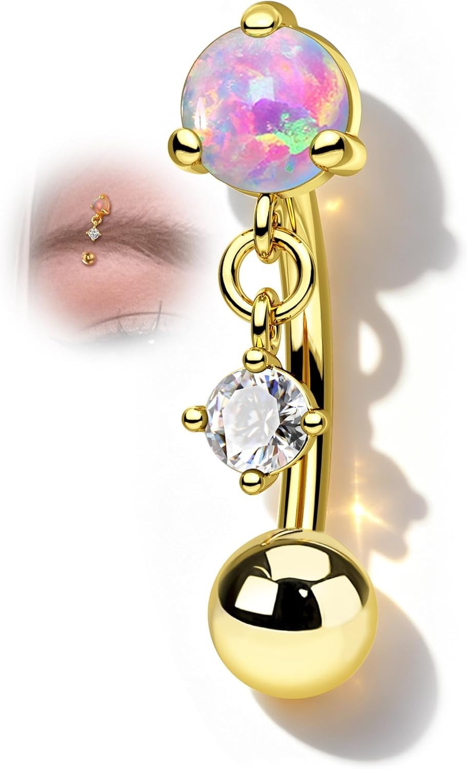 Vintage Rook Earrings Dangle 16G Pink Opal Eyebrow Rook Rings Stainless Steel…