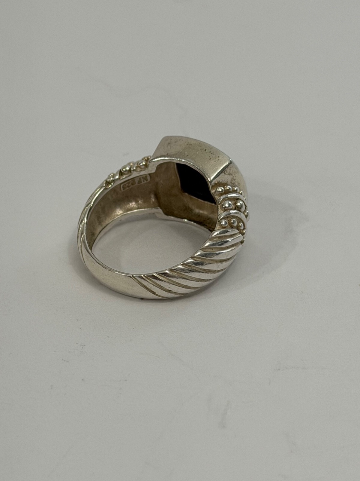 NF 925 Sterling Silver & Inset Black Onyx Ring – Thailand – Size Approx. 6.5