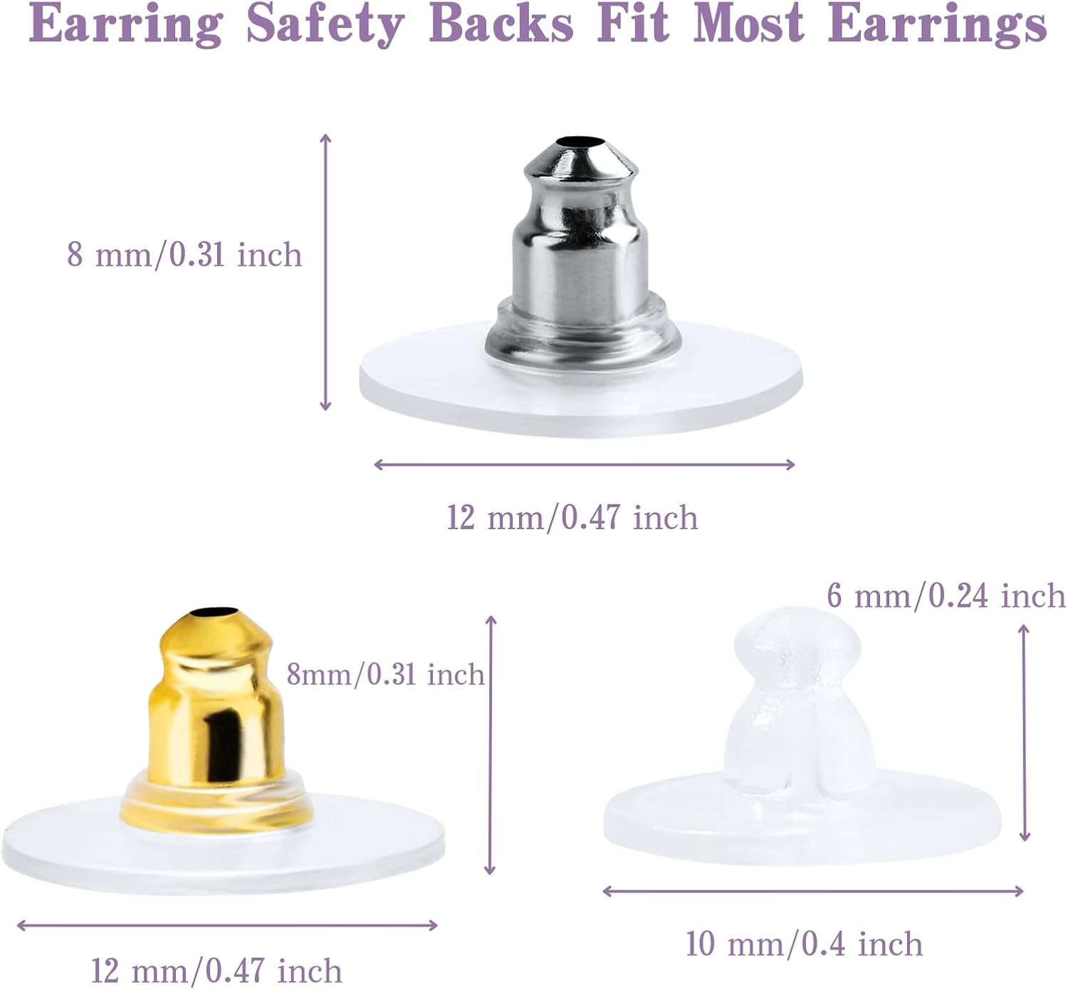 Fishhook Earring Backs for Droopy Ears, Earring Backs Replacement, Bullet Clutch