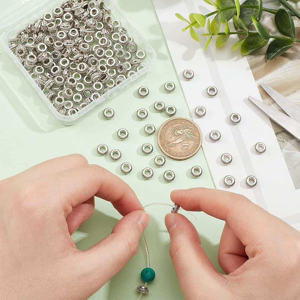 200Pcs 7.5Mm Silver Daisy Flower Spacer Beads for Jewelry Making, Hole: 3Mm