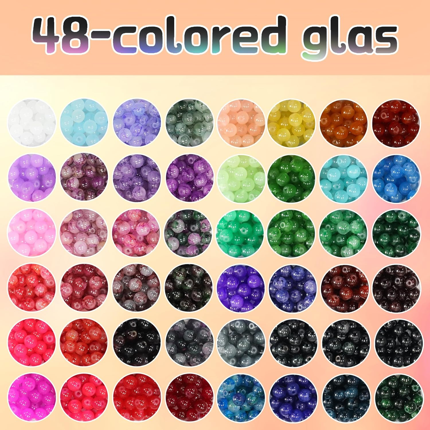 8MM 48Color Glass Beads for Bracelet Making Kit, 1700Pcs+ round Crystal Glass Be