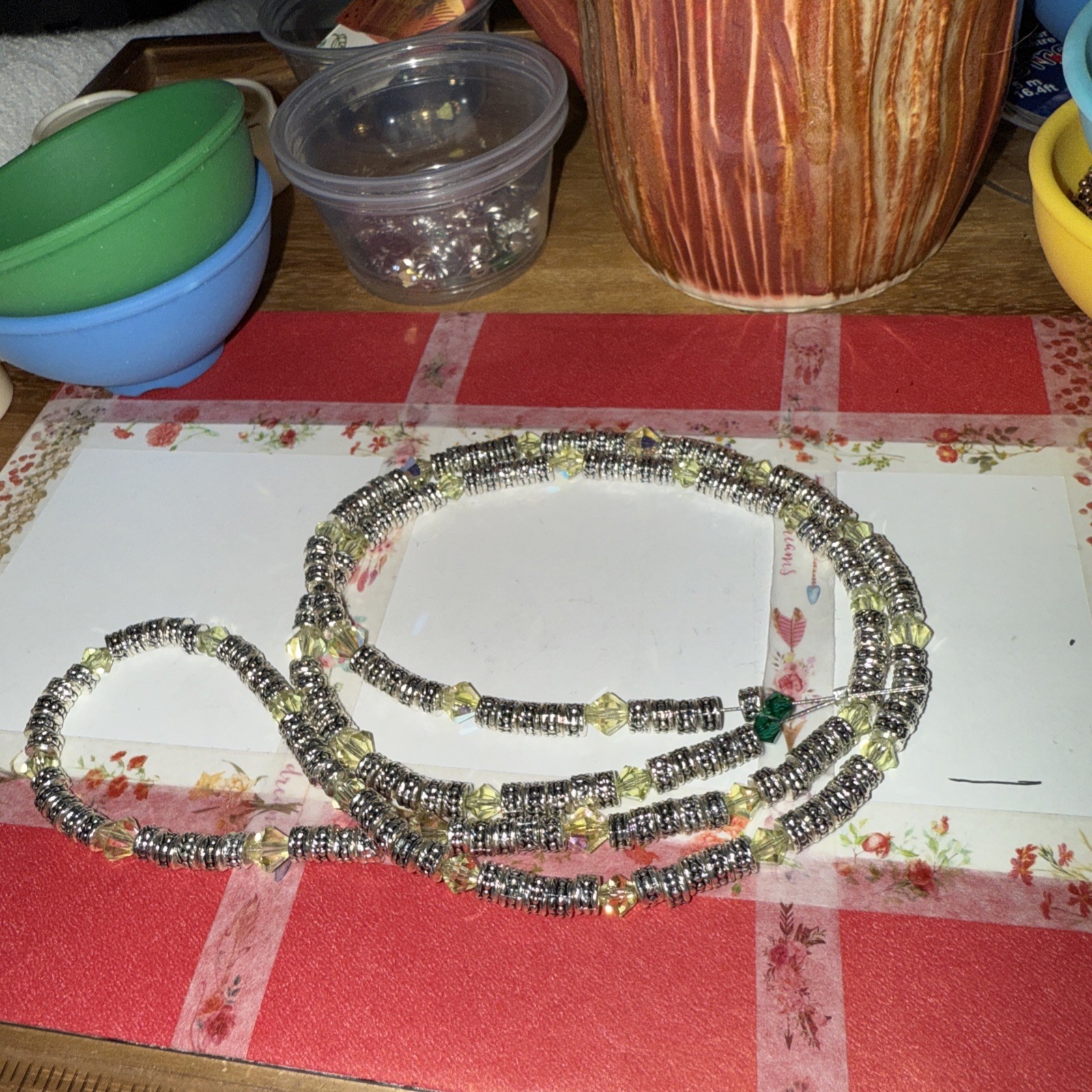 180(20” Strand) 5×3 Flat Round Pewter Beads Incised Design Czech Crystal Spacers