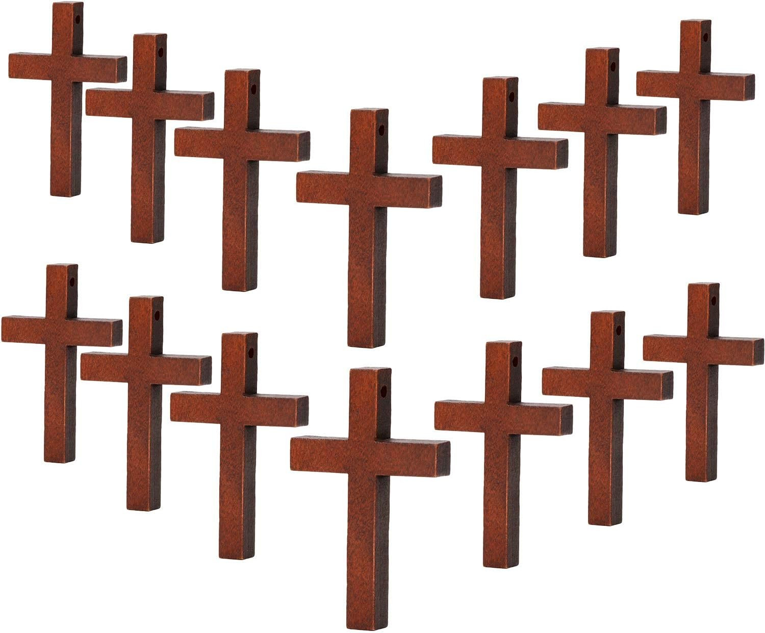70 Pieces Small Wooden Crosses Pendants for Crafts DIY Charms Natural Palm Olive