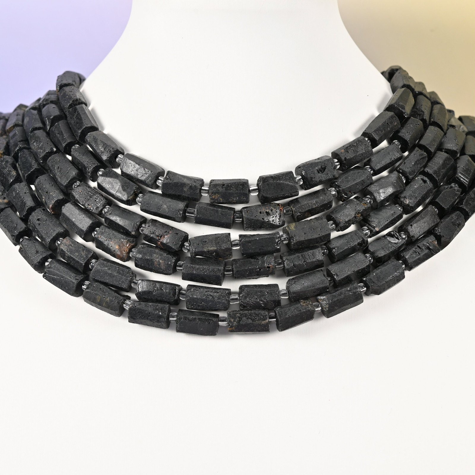 Raw Black Tourmaline Faceted Tube Beads Size 12x8mm Jewelry Making 15.5 Inch…