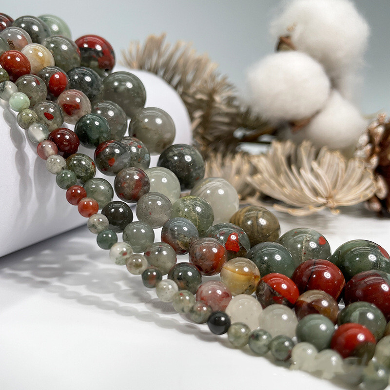 African Bloodstone Beads Gemstone Round Loose 4mm 6mm 8mm 10mm 12mm 15.5″ Strand