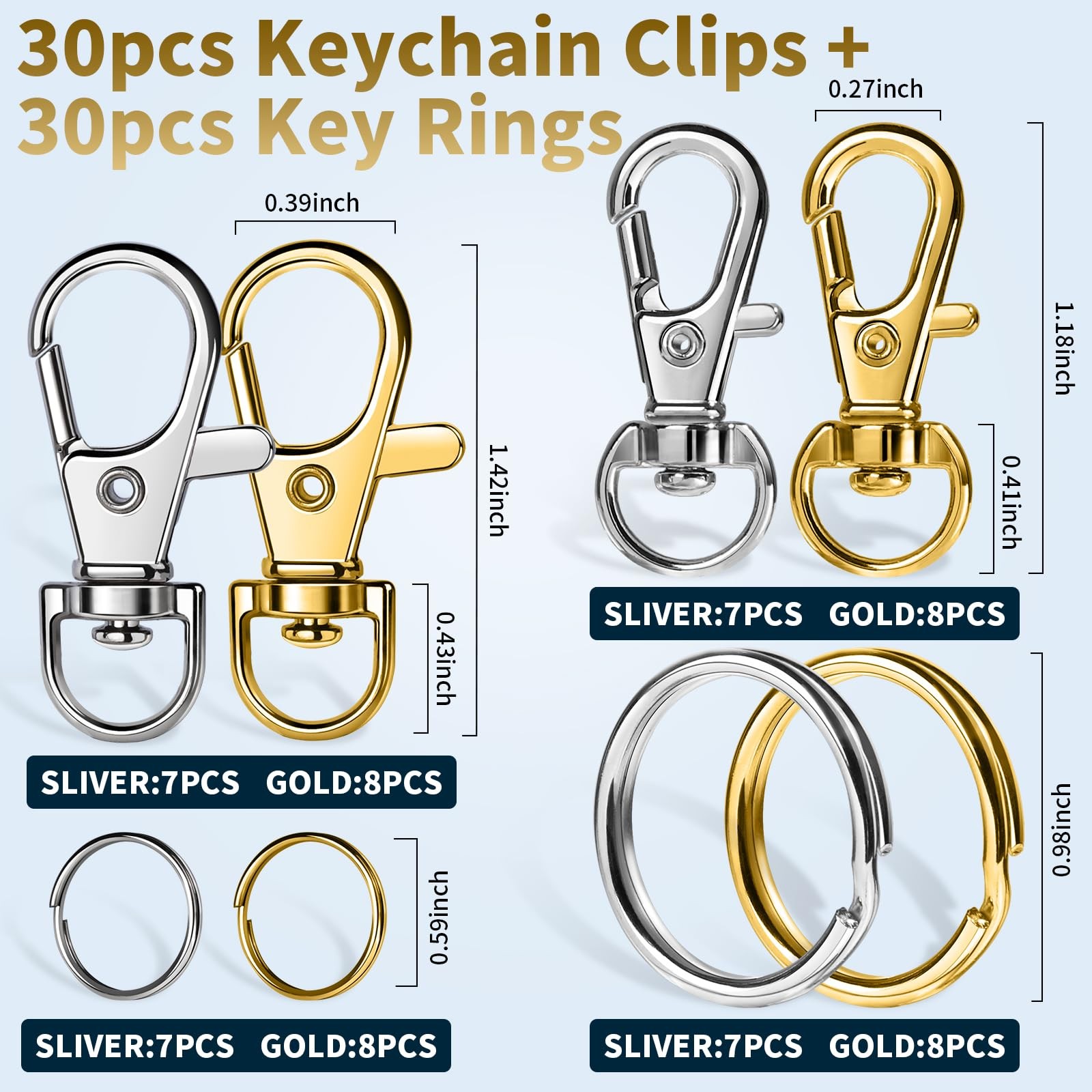 Leobro 60 Pcs Lobster Claw Clasps And Key Rings Keychain Clips And Key Chain