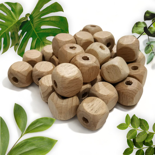 50pcs Beech Wooden Square Beads, 12mm Blank