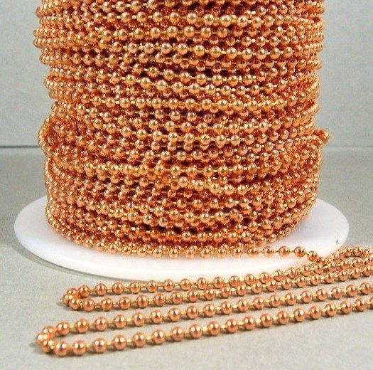 100 Feet 2.4mm Pure COPPER BALL CHAIN #3 BULK LOT Footage Made in USA on spool