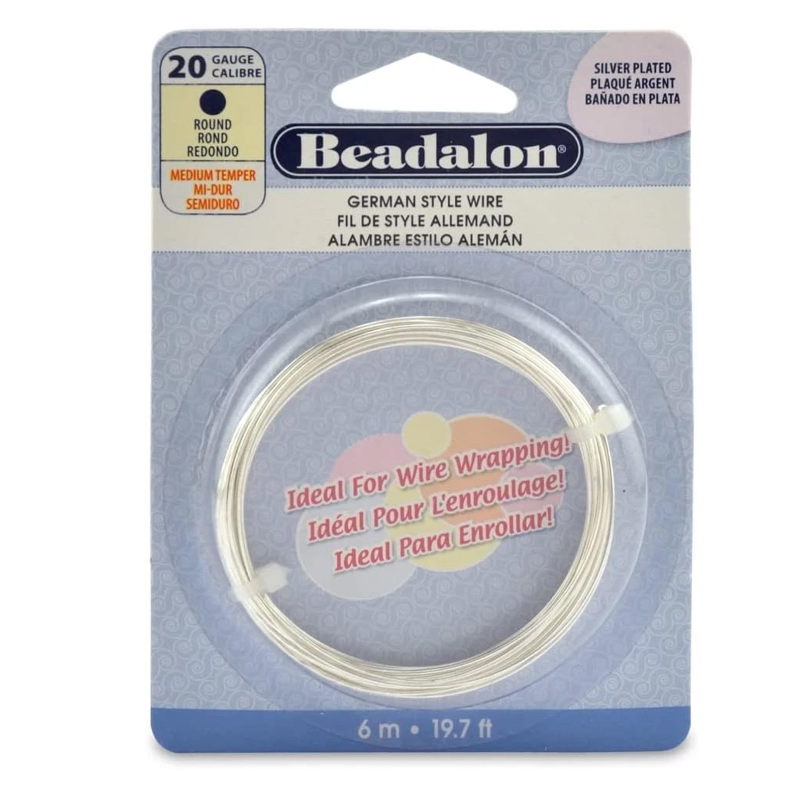Beadalon 20g German Style Wrapping Wire, Round, 19.7 ft, Silver Plated