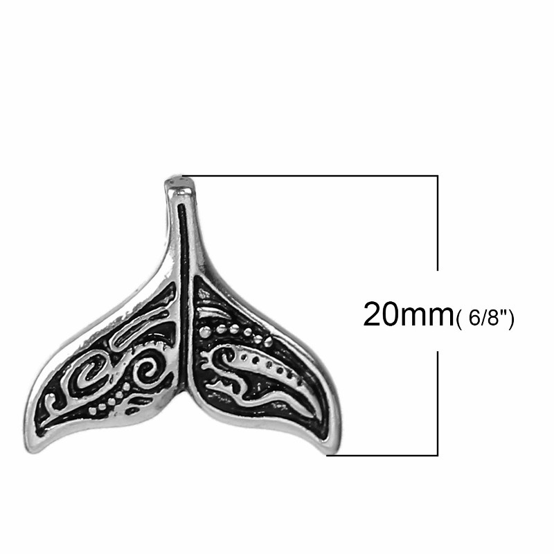 Mermaid Tail Charms – 20mm Antiqued Silver Plated Pendants C0609 – 2, 5 Or 10PCs