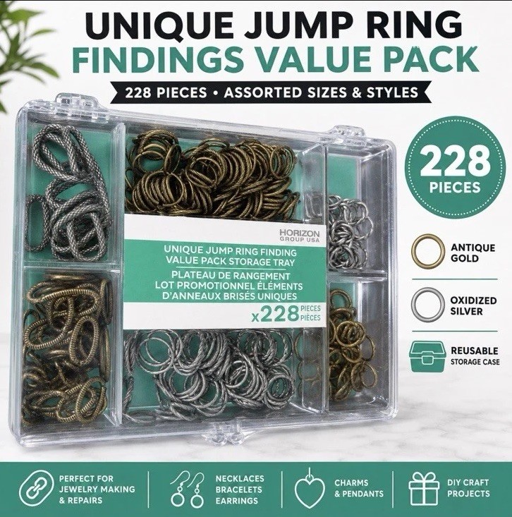 Unique Jump Ring Findings Value Pack 228pc Antique Gold & Silver Jewelry Kit