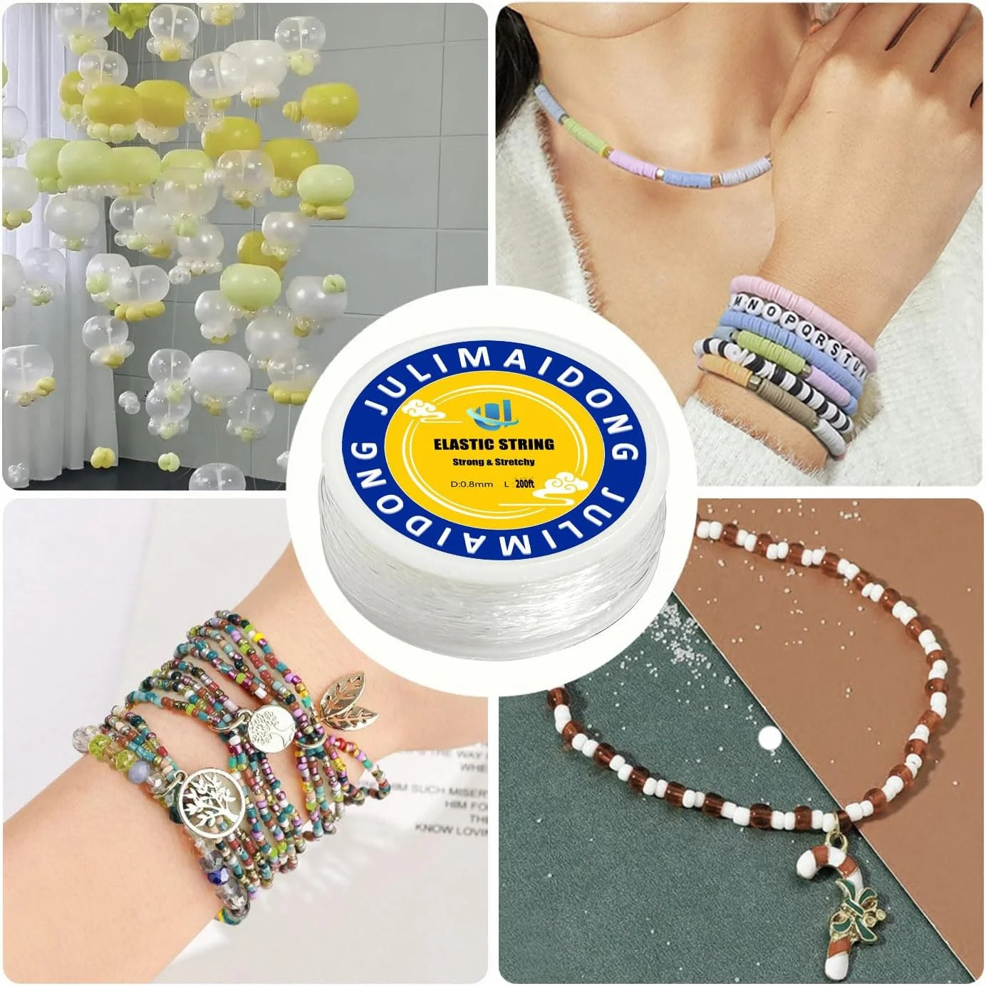 0.8mm Elastic Bracelet String Cord, Crystal Stretch Bead Cord for Bracelets Jewe