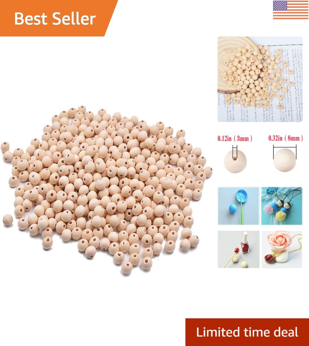 Craft with 300 Pcs Natural 8mm Wooden Spacer Beads – Perfect for All Projects