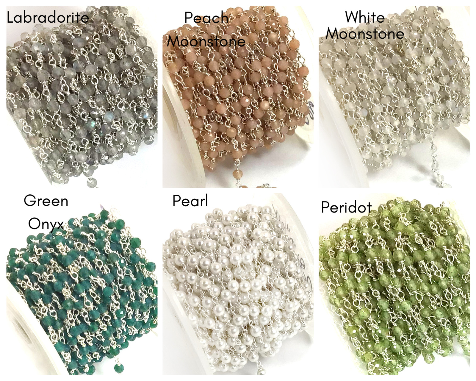 Gemstone Rosary Beaded Wire Silver Chain Faceted Rondelle Sold by FT Bulk Chain