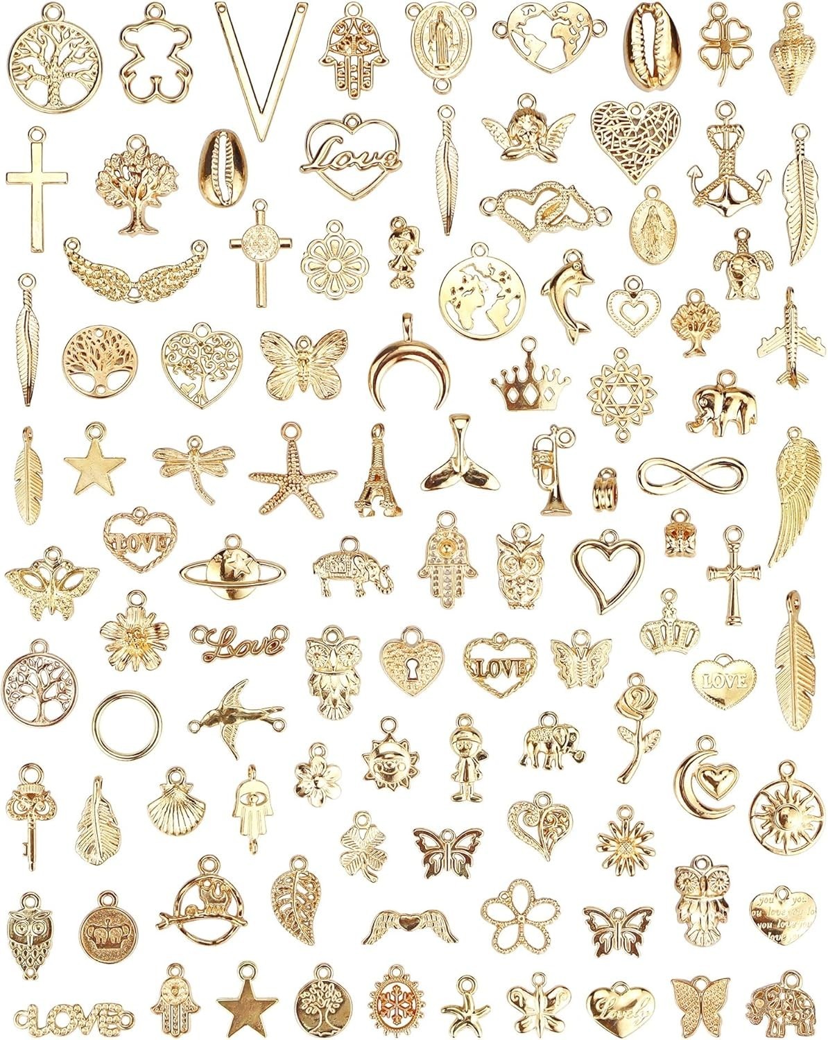 100 Pcs Wholesale Bulk Lots Jewelry Making Charms, Mixed Golden KC Gold Alloy…