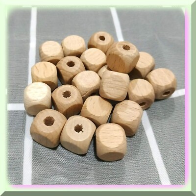 50pcs Beech Wooden Square Beads, 12mm Blank