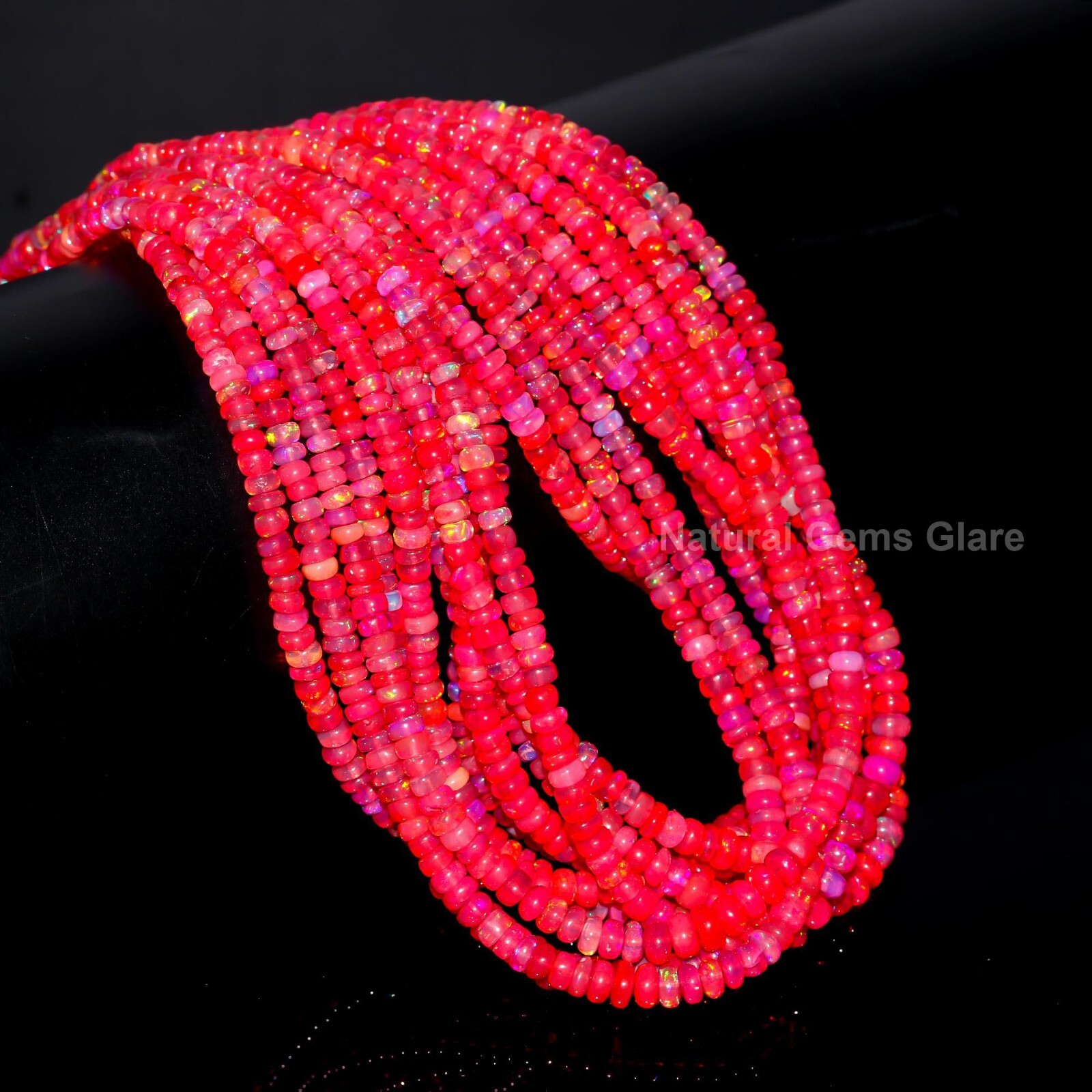 Red Ethiopian Opal Smooth Rondelle Beads Multi Fire Ethiopian cherry Opal Beads
