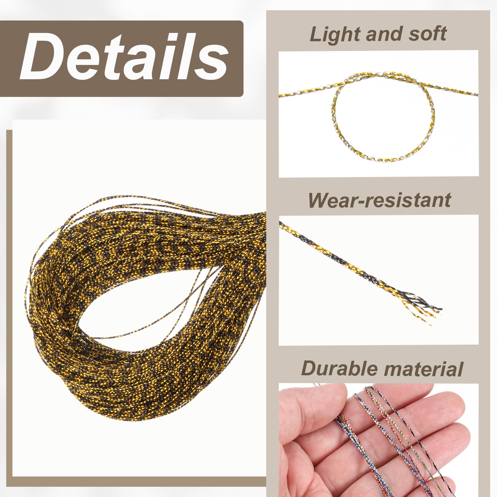 109 Yard Metallic Cord,1mm(0.04inch) Gold,Black Ornaments Strings